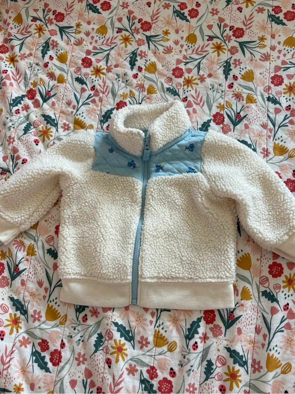 Carter's Cream Sherpa Jacket with Light Blue Floral Knit Set - Picture 2 of 6